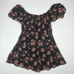 Kimchi Blue Floral Off Shoulder Romper Black Boho Festival Size M